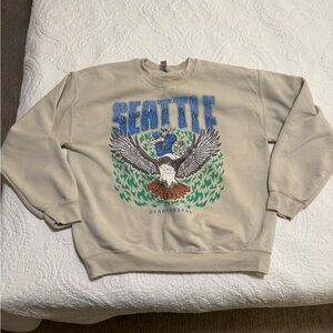 Beige Seattle Seahawks Graphic Crewneck Sweater Unisex